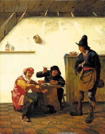 Johannes Natus Peasants smoking and making music in an inn Norge oil painting art